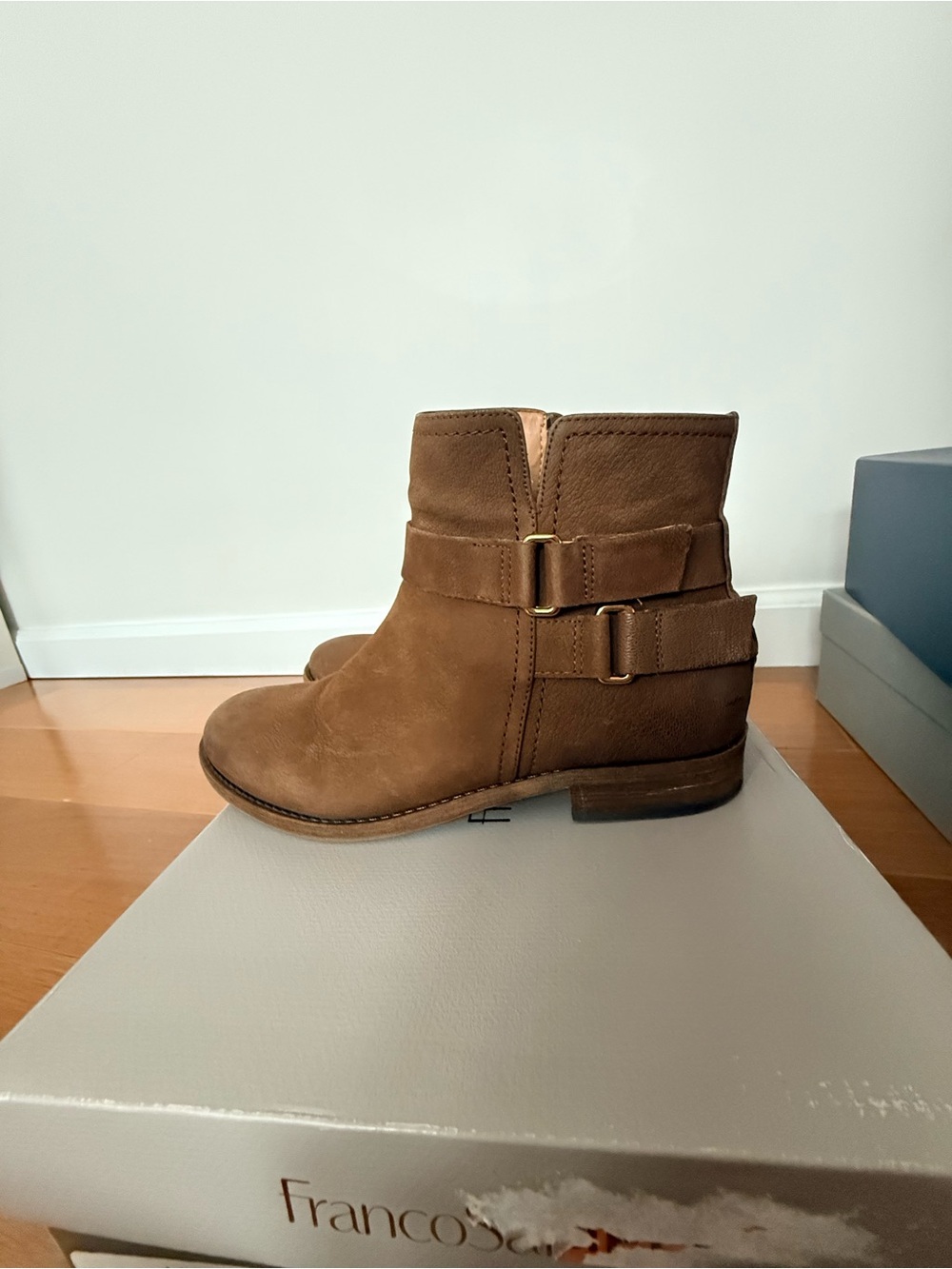 Franco Sarto Brown Suede Buckle Ankle Booties